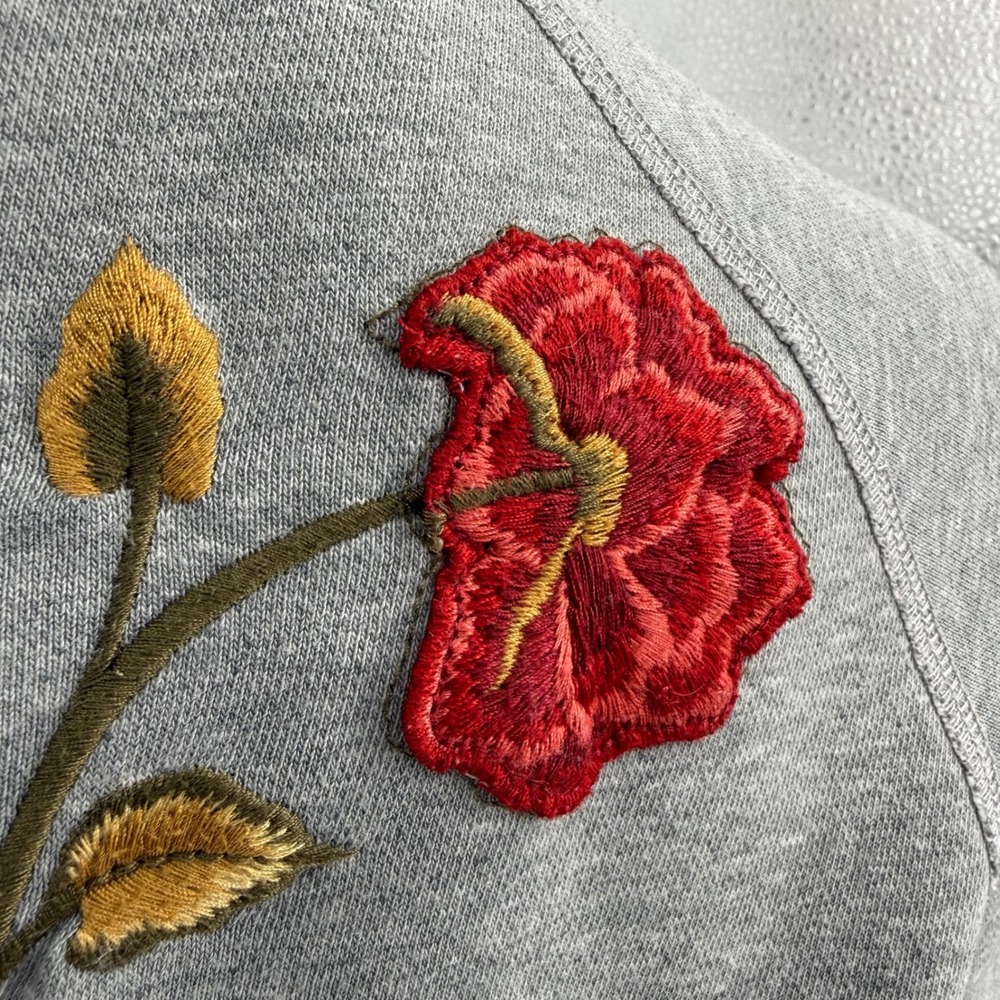 DRIFTWOOD Small Zip Up Hoodie Heathered Gray Floral Butterfly Embroidered Teddy - Picture 13 of 15